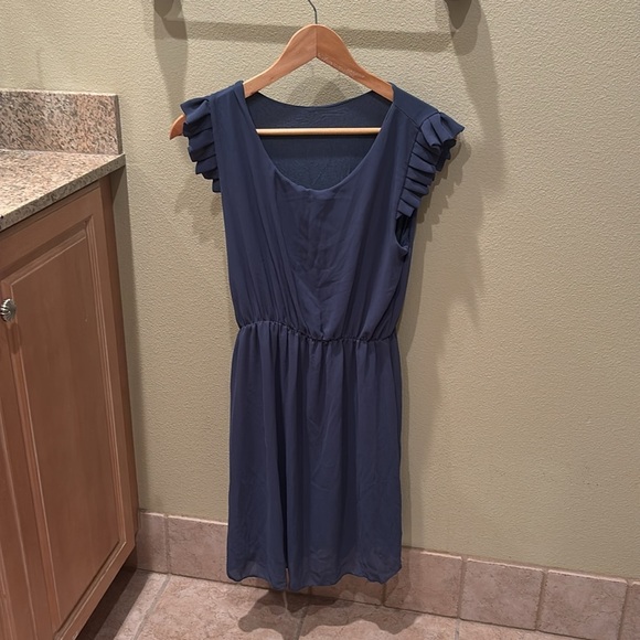 Elegant Blue Ruffle Sleeve Dress. It's made in Italy - Picture 2 of 6